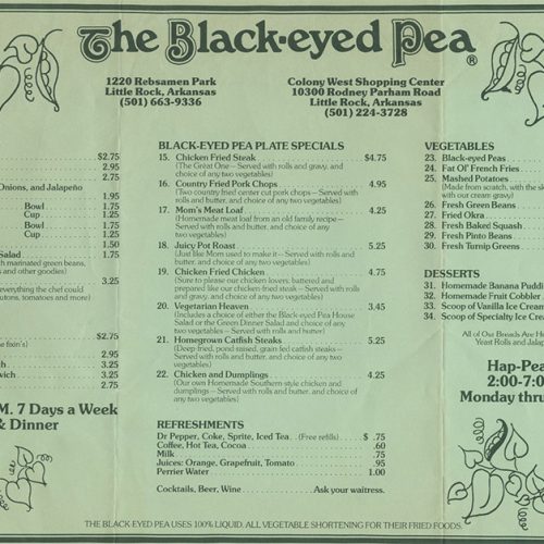 Black-Eyed Pea Menu - Encyclopedia of Arkansas