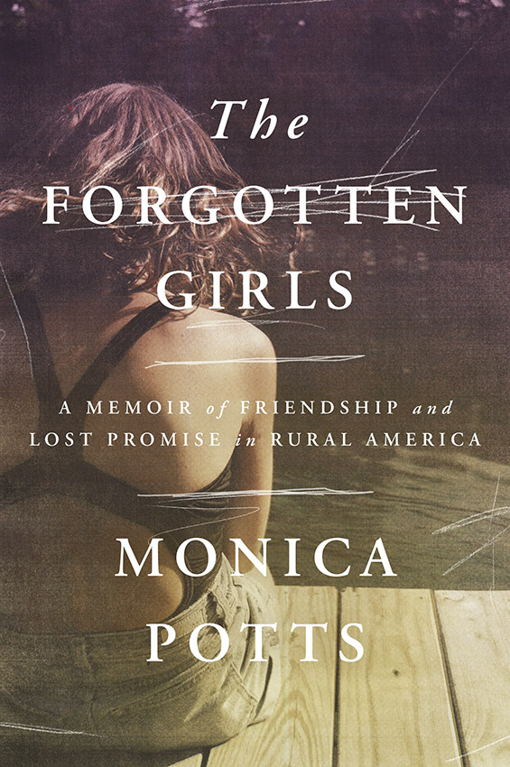 Book cover showing the back of a teen girl wearing a swimsuit and jean shorts sitting on a dock