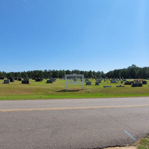 Cemetery with gravestones on far side of road