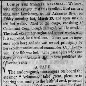 "Loss of the Steamer Arkansas" newspaper clipping