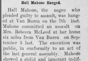 "Hall Mahone Hanged" newspaper clipping