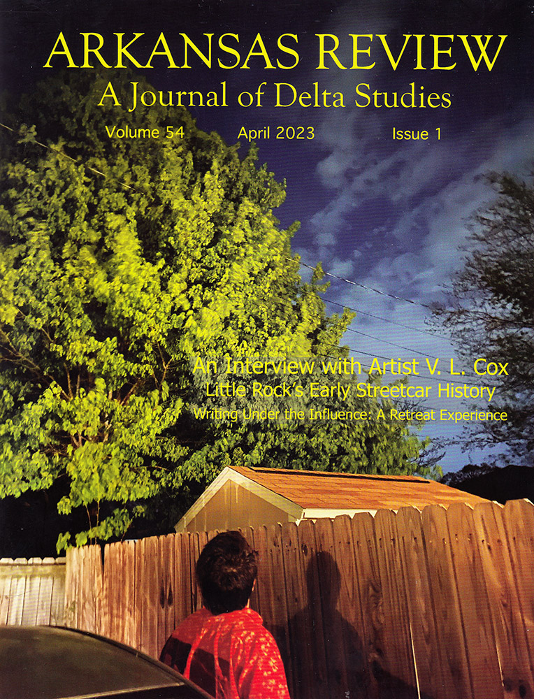 Cover of a journal with a person in a red shirt standing in front of a fence