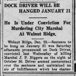 "Dock Driver will be hanged January 21" newspaper clipping