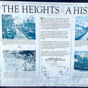 Information sign about "The Heights" with words and photos