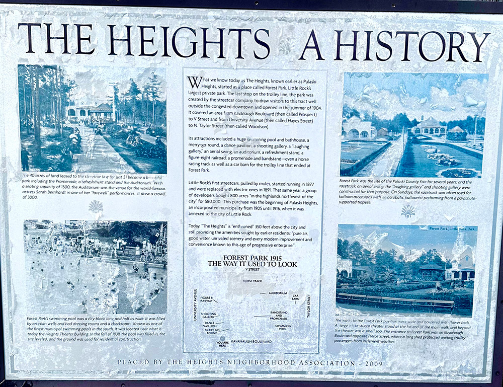 Information sign about "The Heights" with words and photos