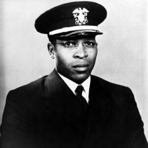African American man in glasses and dress military uniform