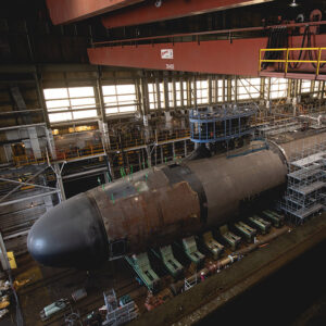 Submarine being constructed in a dry dock