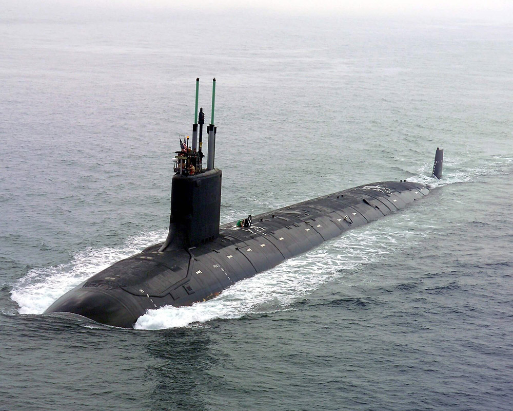 black submarine partially submerged