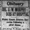"Col. G. W. Murphy Dies at Hospital" newspaper clipping