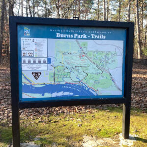 Sign featuring map of Burns Park trails