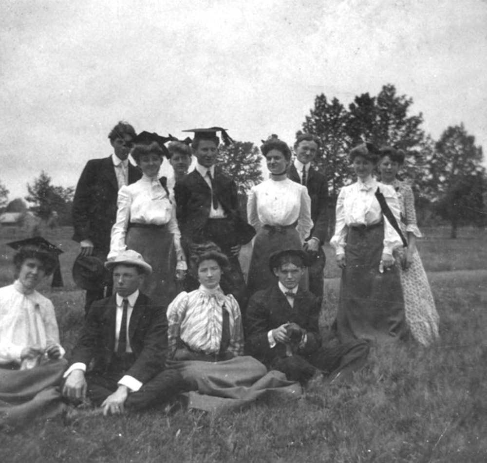 Group of white male and female students