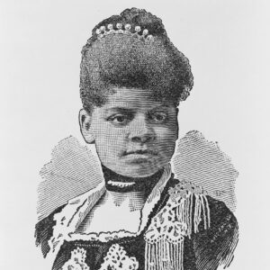 Line drawing of African American woman in dress with pulled up hair