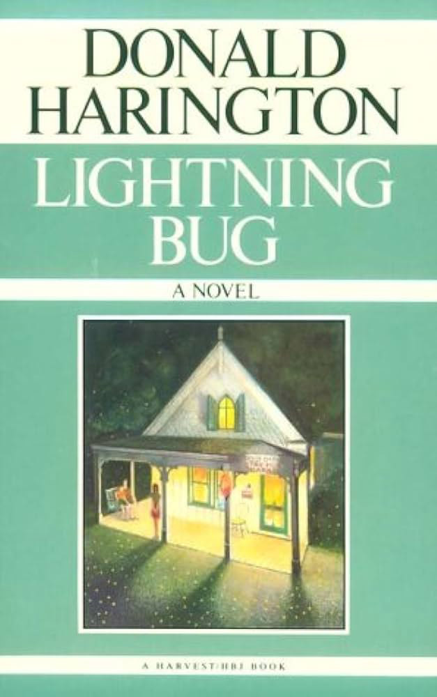 Book cover featuring lighted front porch with two people on it