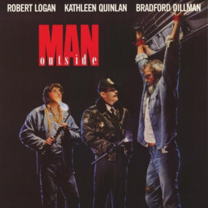 Movie poster featuring one man with hands tied above his head and two others in attitude of interrogating him