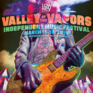 Musical fest poster featuring a person with a guitar and an exploding head