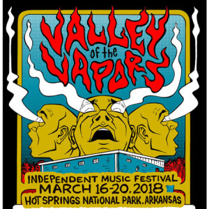 Musical fest poster featuring heads with white vapor coming out of the eyes