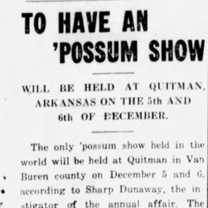 "To Have an 'Possum Show" newspaper clipping