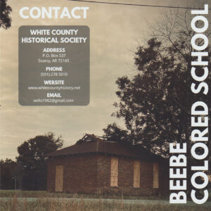 Brochure featuring boarded up brick building "Beebe Colored School"