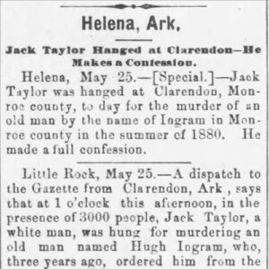 "Jack Taylor Hanged at Clarendon" newspaper clipping