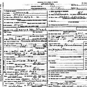 Death certificate with black print and writing on white paper