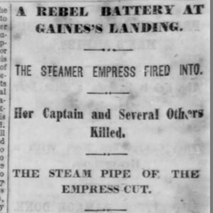 "A Rebel Battery at Gaines Landing" newspaper clipping