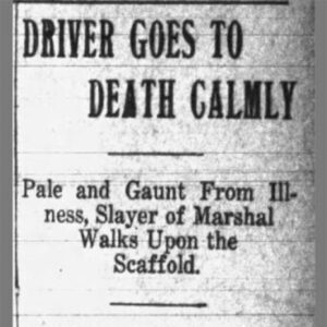 "Driver goes to death calmly" newspaper clipping