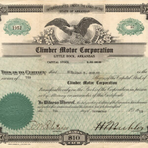 Stock certificate "Climber Motor Corporation"
