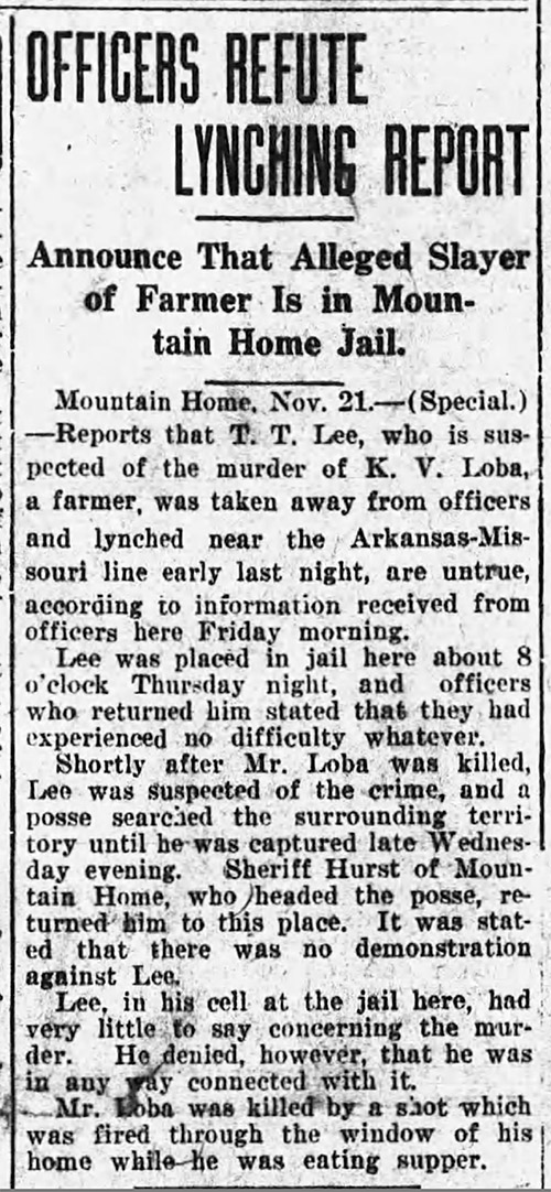 Lee, T. T. (Reported Lynching of) - Encyclopedia of Arkansas